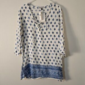 J Valdi Swim Coverup NWT Womens Small Blue White Long Sleeve